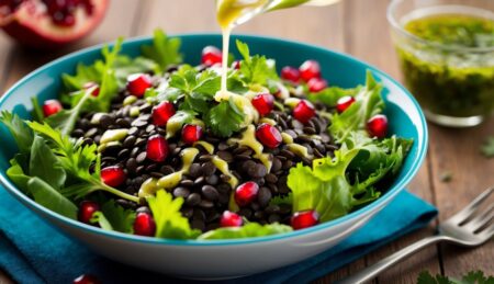 סלט עדשים שחורות עם רימונים