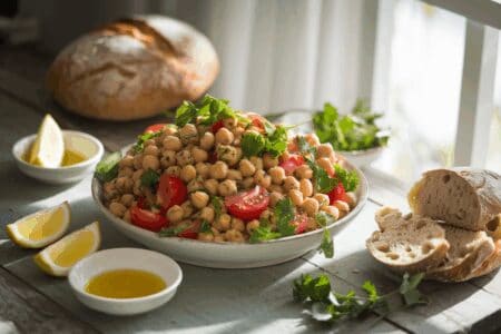 סלט גרגירי חומוס עם עגבניות שרי