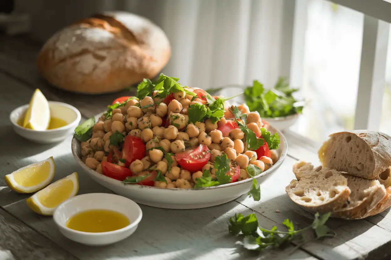 סלט גרגירי חומוס עם עגבניות שרי