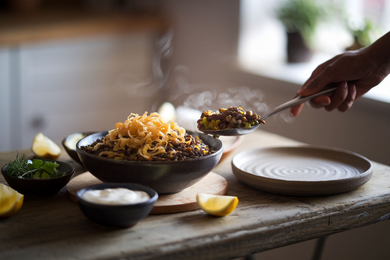 מגדרה עדשים שחורות בסיר אחד