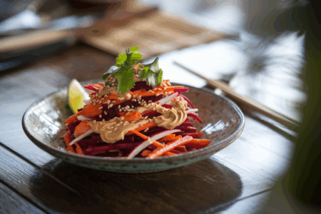 סלט שורשים עם חמאת בוטנים