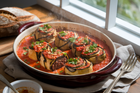 גלילות חצילים ממולאים בבשר